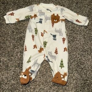 Carter's White and Brown Animal Print Footie
